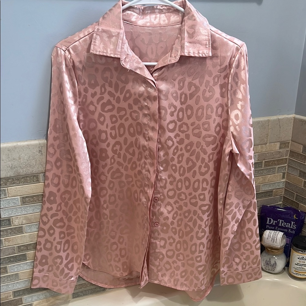 Pink Leopard Print Button-Up Shirt
